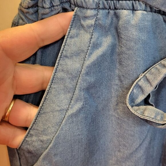 Thread & Supply Sz Small Blue Pull On Cloth Belt PaperBag Waist Chambray Shorts - Picture 3 of 7